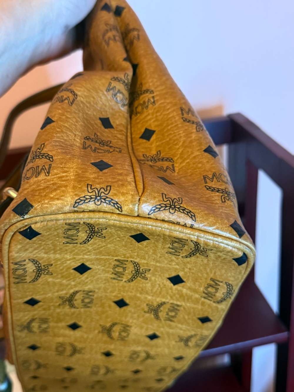 MCM Visetos Mustard Logo Canvas Tote with Leather Trim - Picture 6 of 9